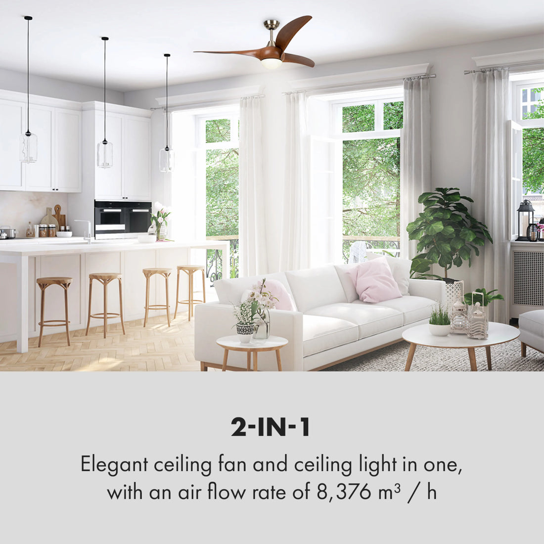 Ventilatore da Soffitto Monteverde – Lampadario 2‑in‑1 con Telecomando, 132 cm, 3 Velocità