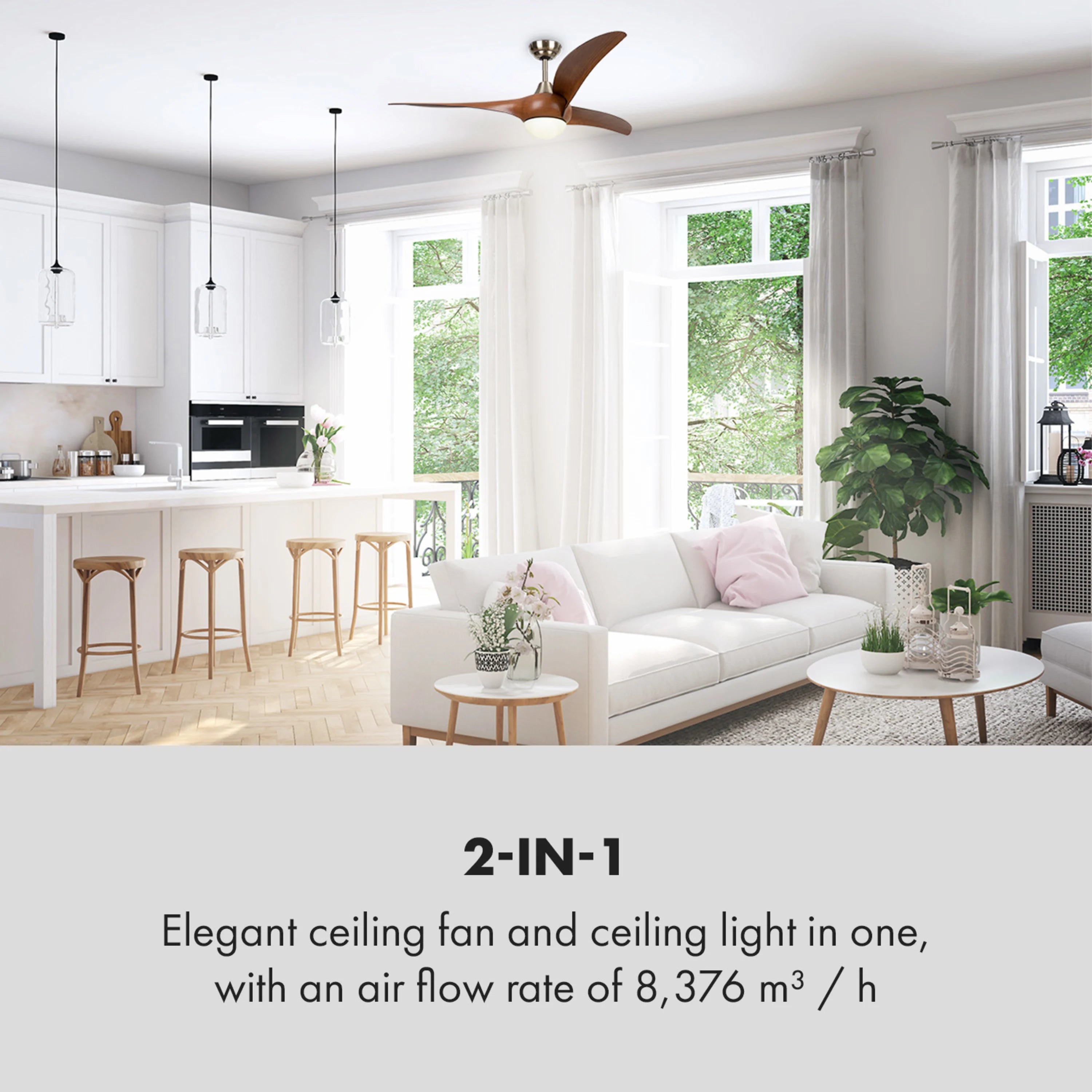 Ventilatore da Soffitto Monteverde – Lampadario 2‑in‑1 con Telecomando, 132 cm, 3 Velocità