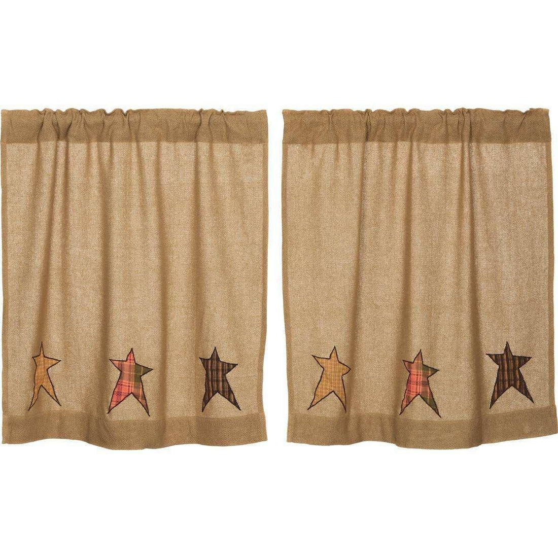 Stratton Burlap Applique Star Tier Curtain Set VHC Brands