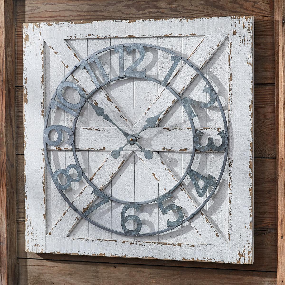 Orologio da Parete “Barn Door” in Legno Stile Rustico 60×60×4,5 cm