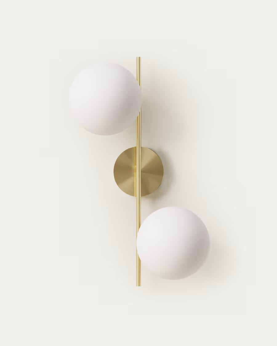 Mahala – Applique da Parete in Acciaio con Finitura Ottone e Sfere in Vetro Satinato