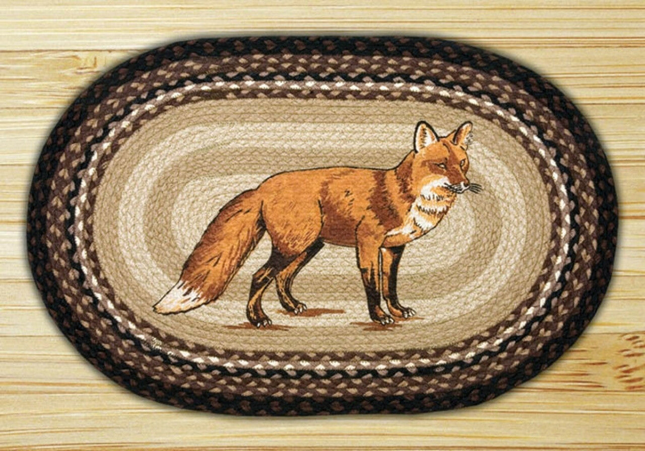 Tappeto Ovale Intrecciato in Juta Naturale con Motivo Volpe 50×75 cm