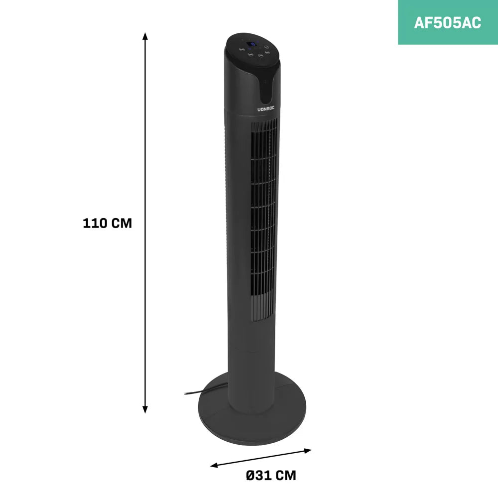 Ventilatore a Colonna Vonroc – 110 cm, 3 Velocità, Timer e Telecomando Incluso