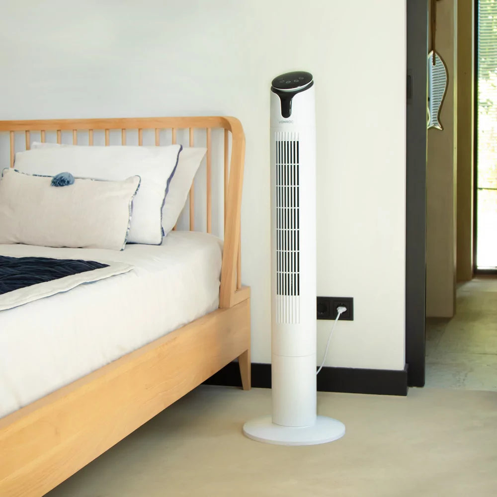 Ventilatore di Lusso Vonroc – 110 cm, 3 Velocità, Oscillazione, Bianco con Telecomando
