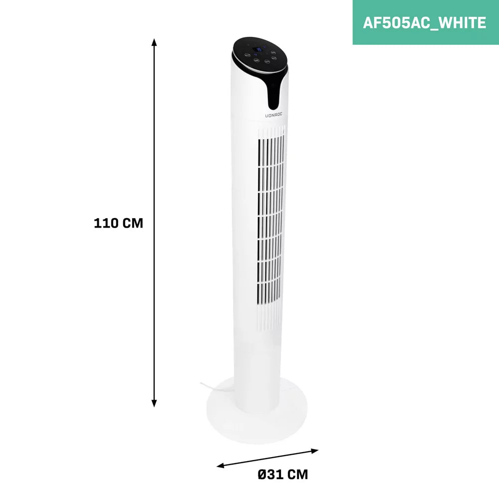 Ventilatore di Lusso Vonroc – 110 cm, 3 Velocità, Oscillazione, Bianco con Telecomando