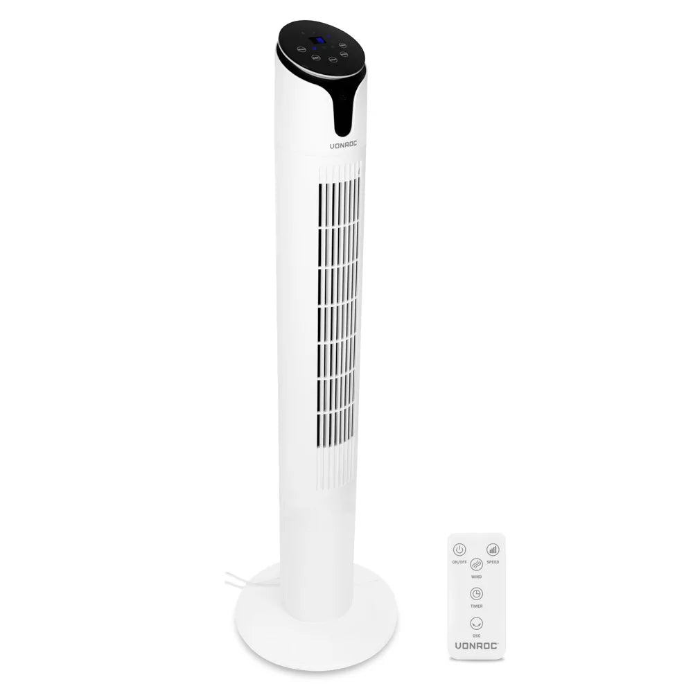 Ventilatore di Lusso Vonroc – 110 cm, 3 Velocità, Oscillazione, Bianco con Telecomando