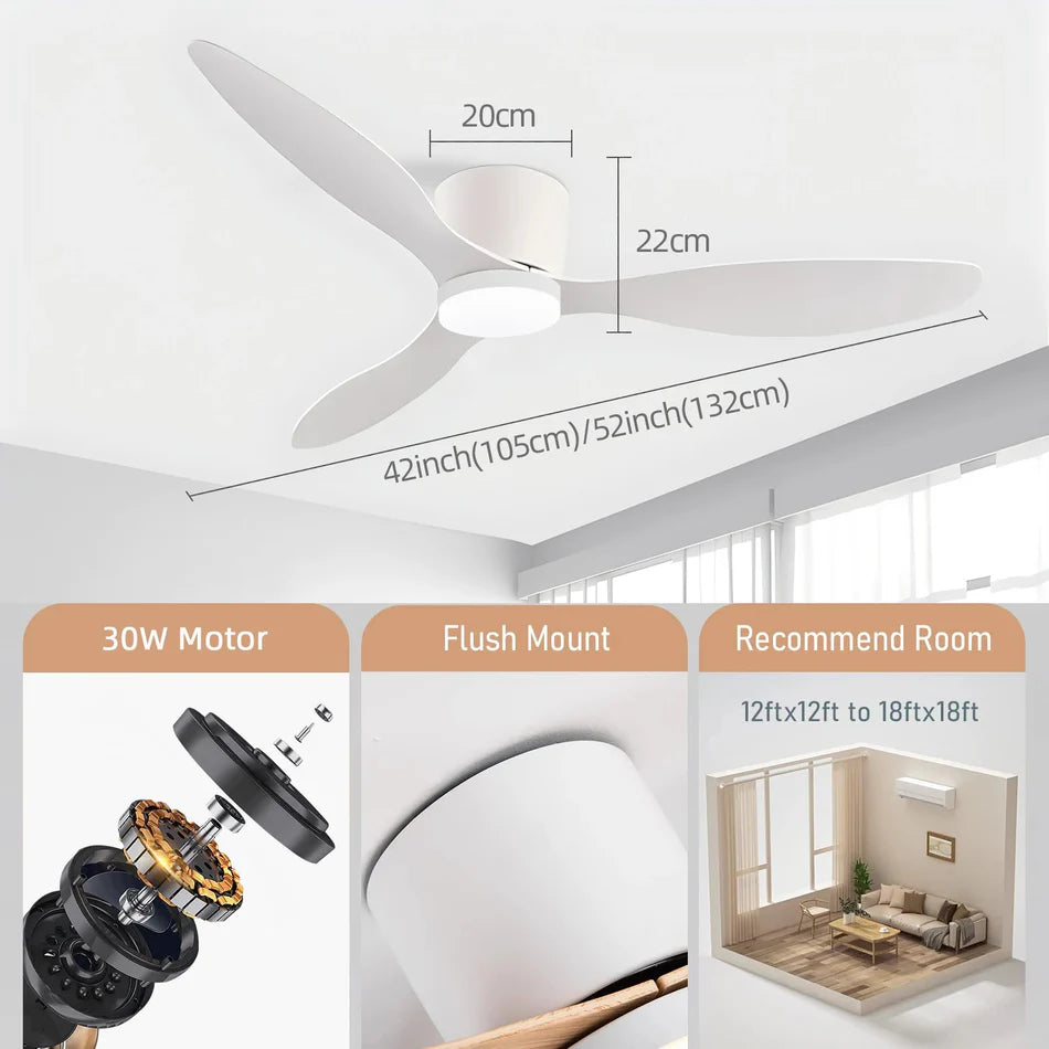 Ventilatore da Soffitto Moderno con Luce LED e Telecomando – Silenzioso, Funzione Estate/Inverno